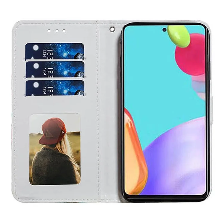 Estojo de Telefone de Couro com Design de Carteira de Fecho Magnético de Impressão de Padrão para Samsung Galaxy A52 4G/5G / A52s 5G - Leopardo