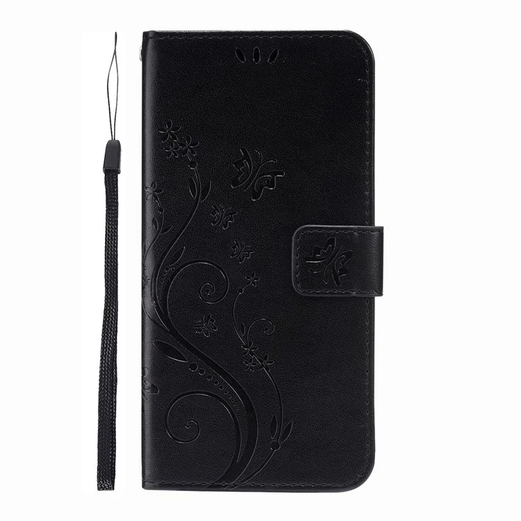 Butterflies and Flower Imprinted Leather Wallet Stand Design Case for Samsung Galaxy S21 FE - Black