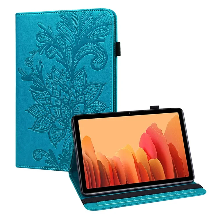 Funda de Tablet con Patrón de Flores Grabado en Cuero con Cartera para Samsung Galaxy Tab A7 10.4 (2022) / (2020) - Azul