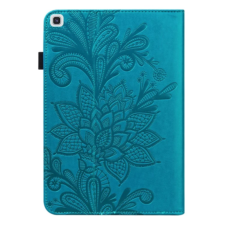 Funda de Tablet con Patrón de Flores Grabado en Cuero con Cartera para Samsung Galaxy Tab A7 10.4 (2022) / (2020) - Azul