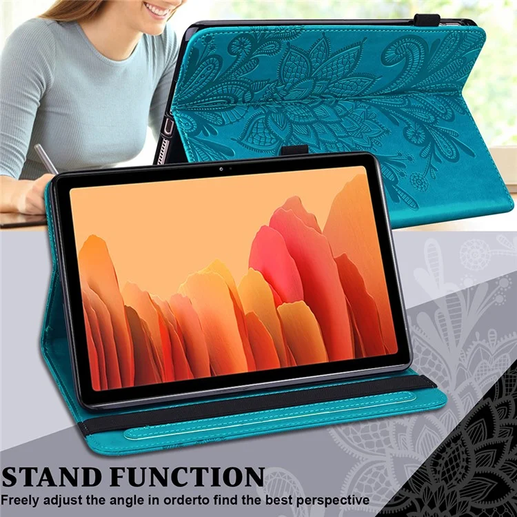 Funda de Tablet con Patrón de Flores Grabado en Cuero con Cartera para Samsung Galaxy Tab A7 10.4 (2022) / (2020) - Azul