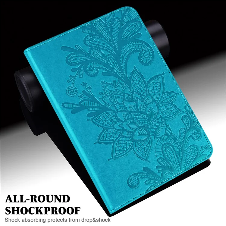 Flower Pattern Imprinting Leather Stand Tablet Cover with Wallet for Samsung Galaxy Tab A7 10.4 (2022) / (2020) - Blue