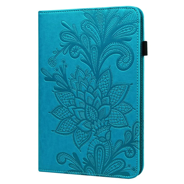 Funda de Tablet con Patrón de Flores Grabado en Cuero con Cartera para Samsung Galaxy Tab A7 10.4 (2022) / (2020) - Azul
