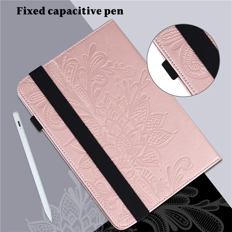 Custodia Tablet in Pelle PU Protettiva Antishock con Motivo a Fiori Stampato per Samsung Galaxy Tab S7 / Tab S8 - Rosa Oro