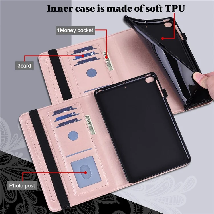 Custodia Tablet in Pelle PU Protettiva Antishock con Motivo a Fiori Stampato per Samsung Galaxy Tab S7 / Tab S8 - Rosa Oro