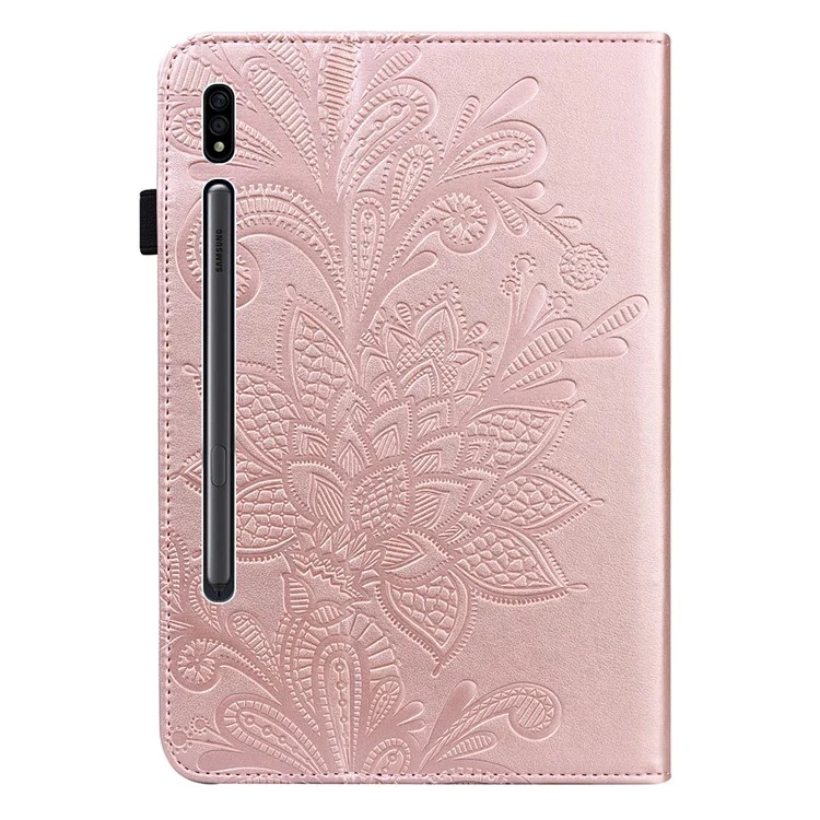 Custodia Tablet in Pelle PU Protettiva Antishock con Motivo a Fiori Stampato per Samsung Galaxy Tab S7 / Tab S8 - Rosa Oro