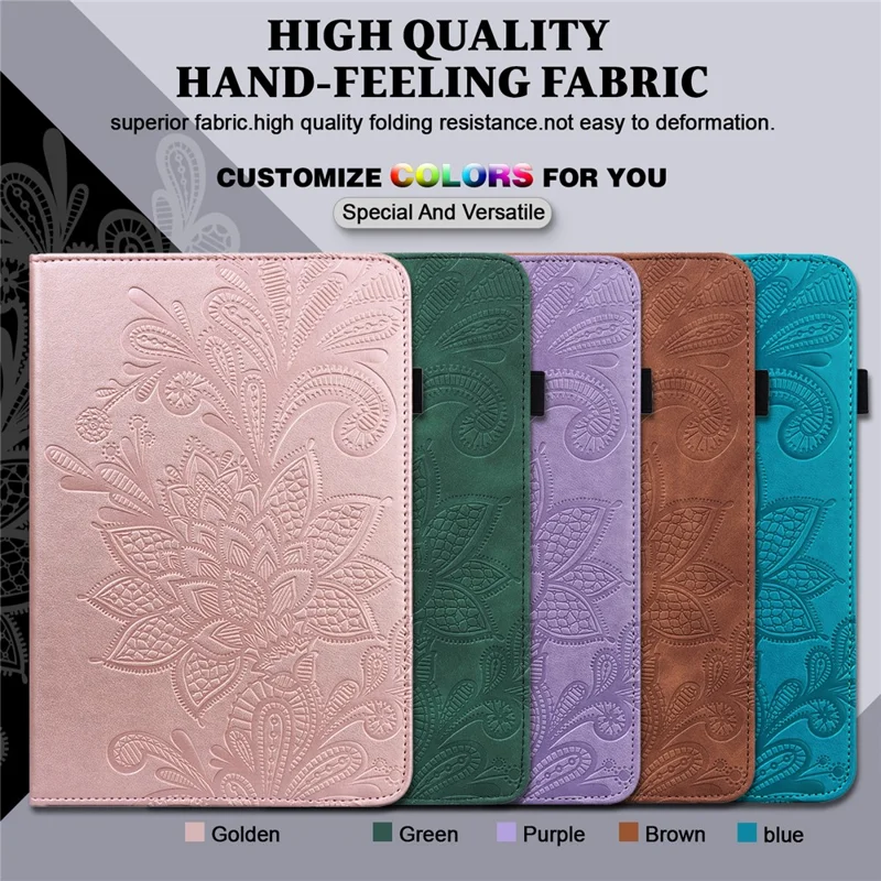 Auto Wake/Sleep Function Imprint Flower Pattern Leather Stand Tablet Cover for Samsung Galaxy Tab A7 Lite 8.7-inch - Brown