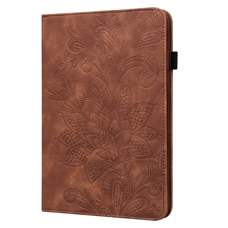 Auto Wake/Sleep Function Imprint Flower Pattern Leather Stand Tablet Cover for Samsung Galaxy Tab A7 Lite 8.7-inch - Brown