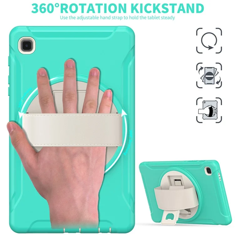 Para Samsung Galaxy Tab A7 Lite 8.7 pulgadas T220/T225/T225N/T225C Funda de tableta con soporte giratorio de 360° con PC + TPU y correa para la mano - Cian