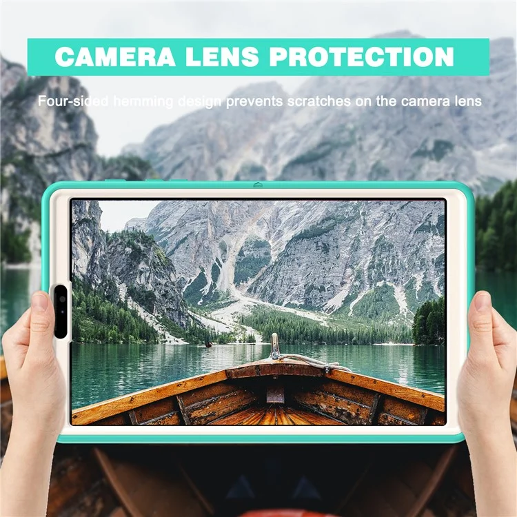 Para Samsung Galaxy Tab A7 Lite 8.7 pulgadas T220/T225/T225N/T225C Funda de tableta con soporte giratorio de 360° con PC + TPU y correa para la mano - Cian