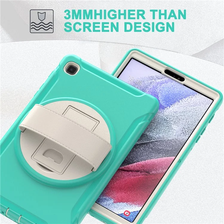Para Samsung Galaxy Tab A7 Lite 8.7 pulgadas T220/T225/T225N/T225C Funda de tableta con soporte giratorio de 360° con PC + TPU y correa para la mano - Cian