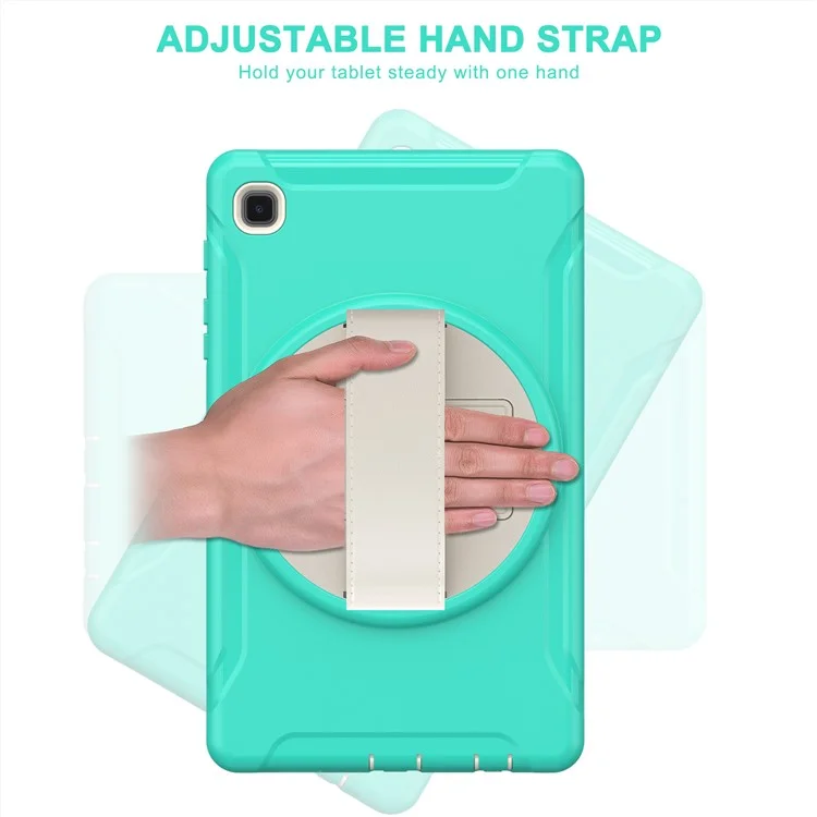 Para Samsung Galaxy Tab A7 Lite 8.7 pulgadas T220/T225/T225N/T225C Funda de tableta con soporte giratorio de 360° con PC + TPU y correa para la mano - Cian