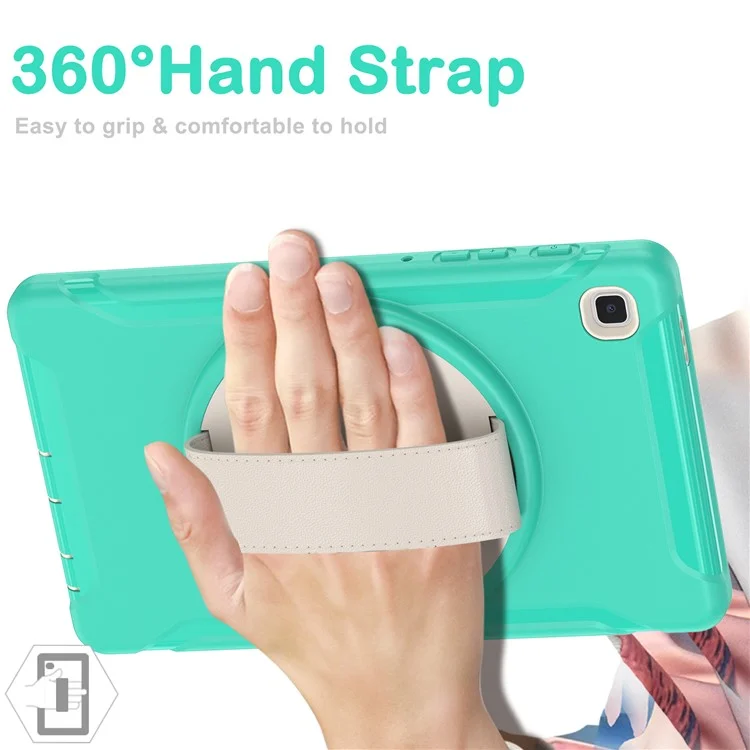 Para Samsung Galaxy Tab A7 Lite 8.7 pulgadas T220/T225/T225N/T225C Funda de tableta con soporte giratorio de 360° con PC + TPU y correa para la mano - Cian