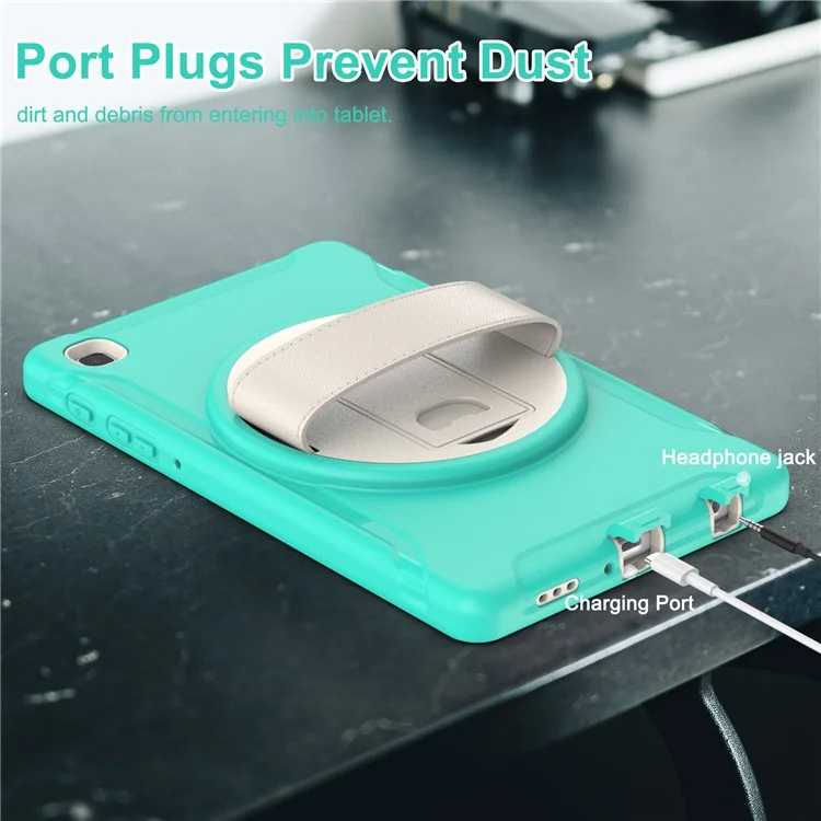 Para Samsung Galaxy Tab A7 Lite 8.7 pulgadas T220/T225/T225N/T225C Funda de tableta con soporte giratorio de 360° con PC + TPU y correa para la mano - Cian
