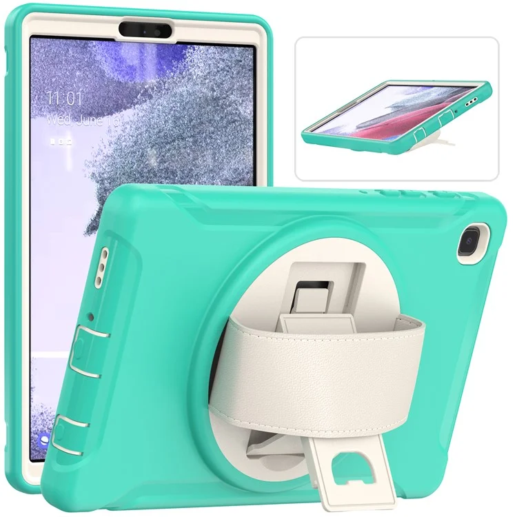 Para Samsung Galaxy Tab A7 Lite 8.7 pulgadas T220/T225/T225N/T225C Funda de tableta con soporte giratorio de 360° con PC + TPU y correa para la mano - Cian