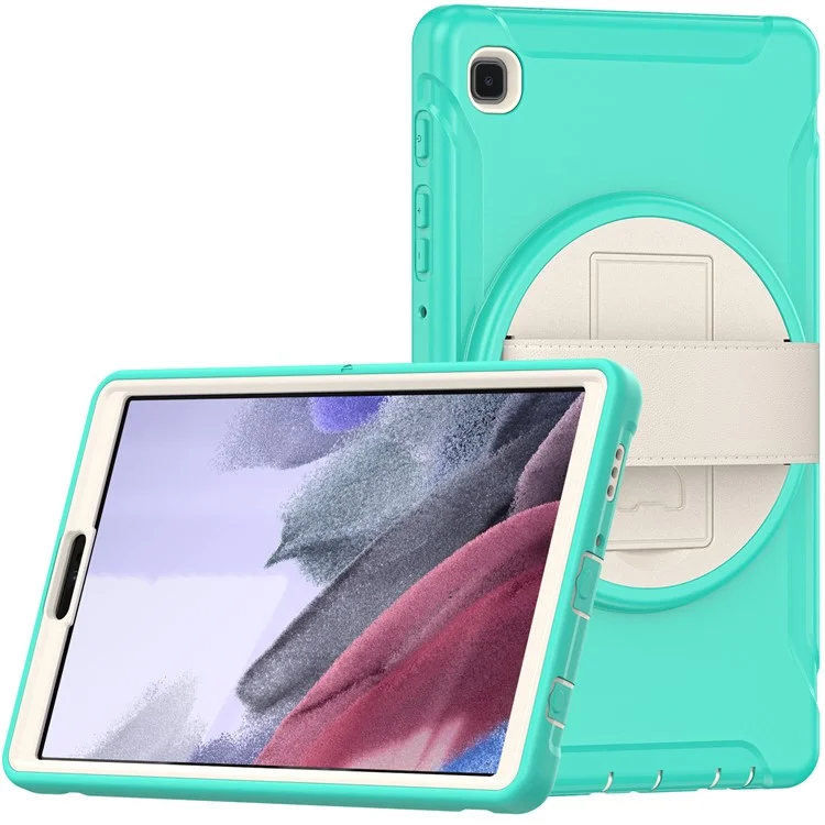 Para Samsung Galaxy Tab A7 Lite 8.7 pulgadas T220/T225/T225N/T225C Funda de tableta con soporte giratorio de 360° con PC + TPU y correa para la mano - Cian