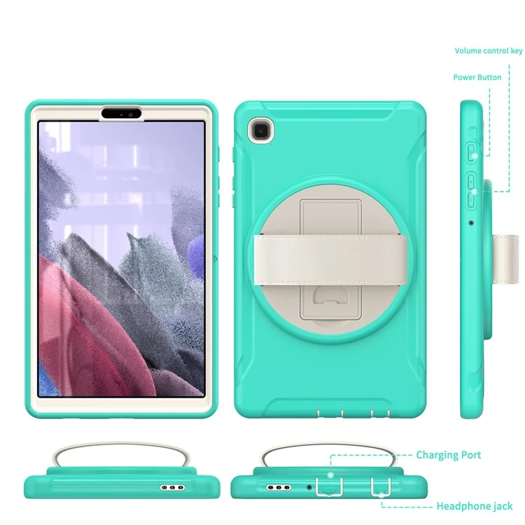 Para Samsung Galaxy Tab A7 Lite 8.7 pulgadas T220/T225/T225N/T225C Funda de tableta con soporte giratorio de 360° con PC + TPU y correa para la mano - Cian