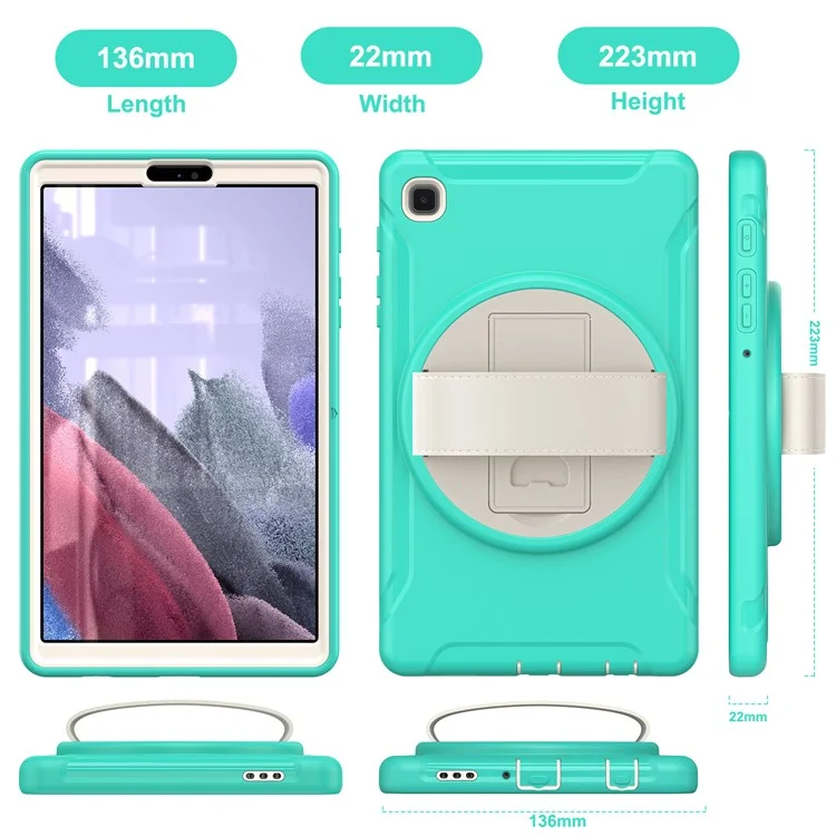 Para Samsung Galaxy Tab A7 Lite 8.7 pulgadas T220/T225/T225N/T225C Funda de tableta con soporte giratorio de 360° con PC + TPU y correa para la mano - Cian