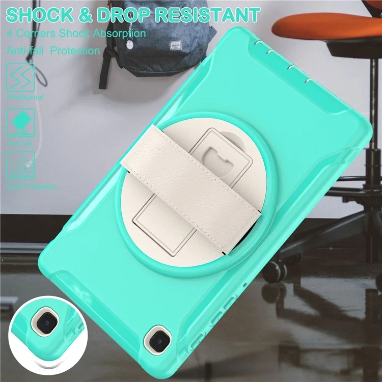 Para Samsung Galaxy Tab A7 Lite 8.7 pulgadas T220/T225/T225N/T225C Funda de tableta con soporte giratorio de 360° con PC + TPU y correa para la mano - Cian