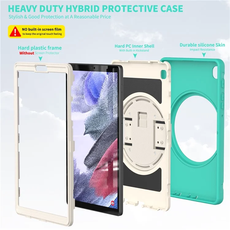 Para Samsung Galaxy Tab A7 Lite 8.7 pulgadas T220/T225/T225N/T225C Funda de tableta con soporte giratorio de 360° con PC + TPU y correa para la mano - Cian