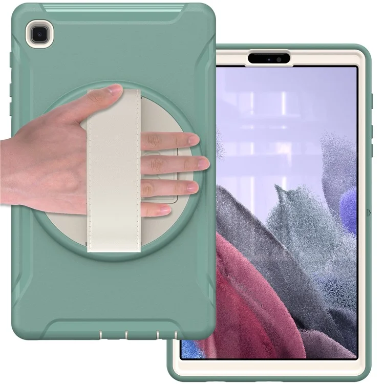 Para Samsung Galaxy Tab A7 Lite 8.7-pulgada T220 / T225 / T225N / T225C 360 ° Kickstand Giratorio PC + TPU Funda De Tableta Con Correa De Mano - Verde Negruzco