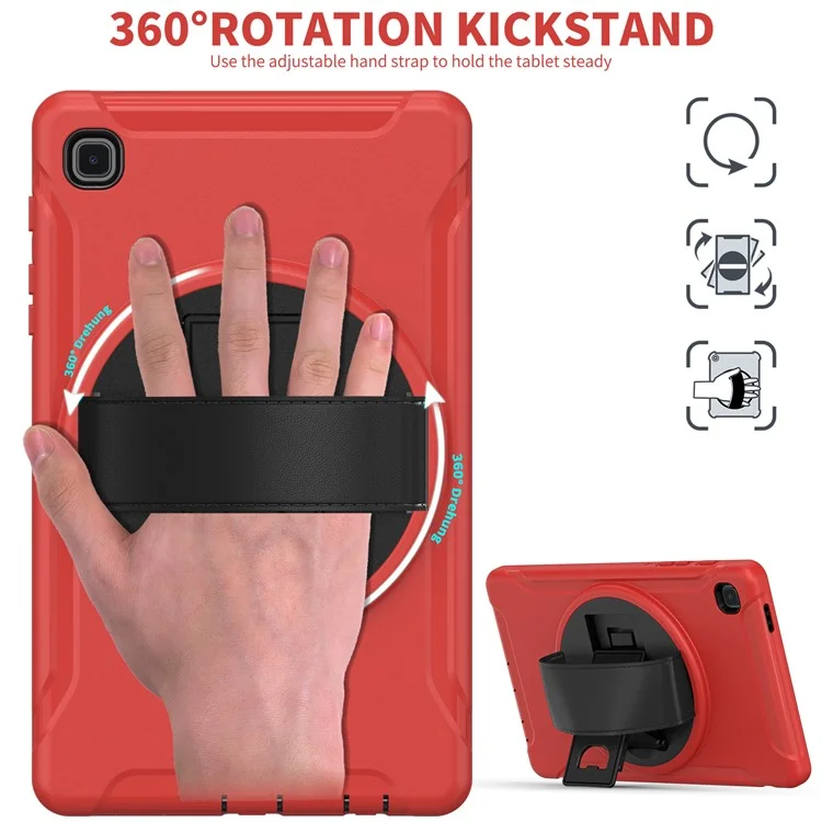 For Samsung Galaxy Tab A7 Lite 8.7-inch T220/T225/T225N/T225C 360° Rotary Kickstand PC + TPU Tablet Case with Hand Strap - Red