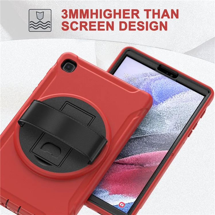 For Samsung Galaxy Tab A7 Lite 8.7-inch T220/T225/T225N/T225C 360° Rotary Kickstand PC + TPU Tablet Case with Hand Strap - Red