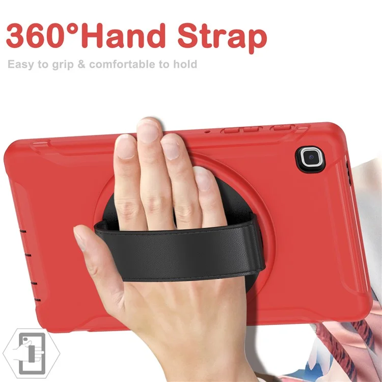 For Samsung Galaxy Tab A7 Lite 8.7-inch T220/T225/T225N/T225C 360° Rotary Kickstand PC + TPU Tablet Case with Hand Strap - Red