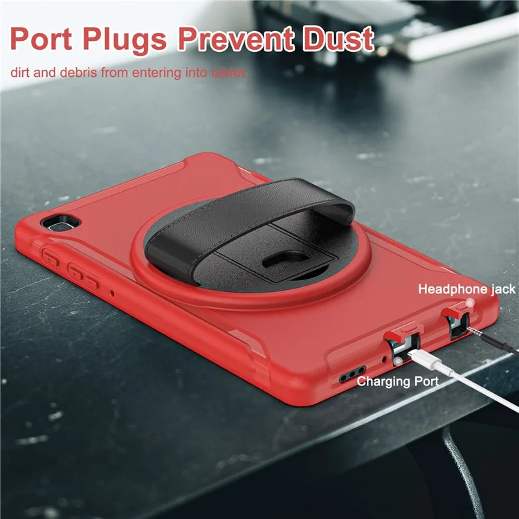 For Samsung Galaxy Tab A7 Lite 8.7-inch T220/T225/T225N/T225C 360° Rotary Kickstand PC + TPU Tablet Case with Hand Strap - Red