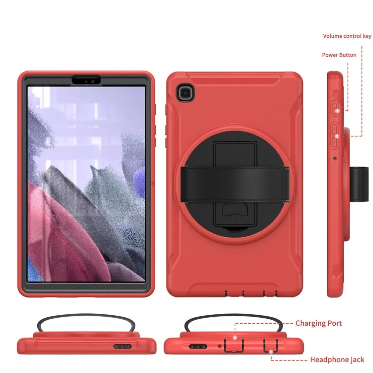 For Samsung Galaxy Tab A7 Lite 8.7-inch T220/T225/T225N/T225C 360° Rotary Kickstand PC + TPU Tablet Case with Hand Strap - Red
