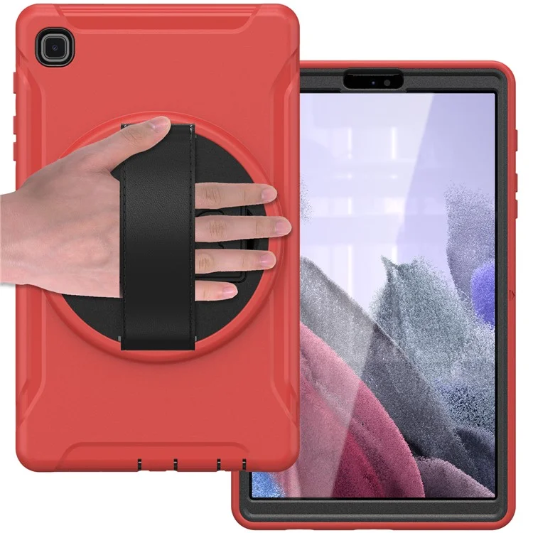For Samsung Galaxy Tab A7 Lite 8.7-inch T220/T225/T225N/T225C 360° Rotary Kickstand PC + TPU Tablet Case with Hand Strap - Red