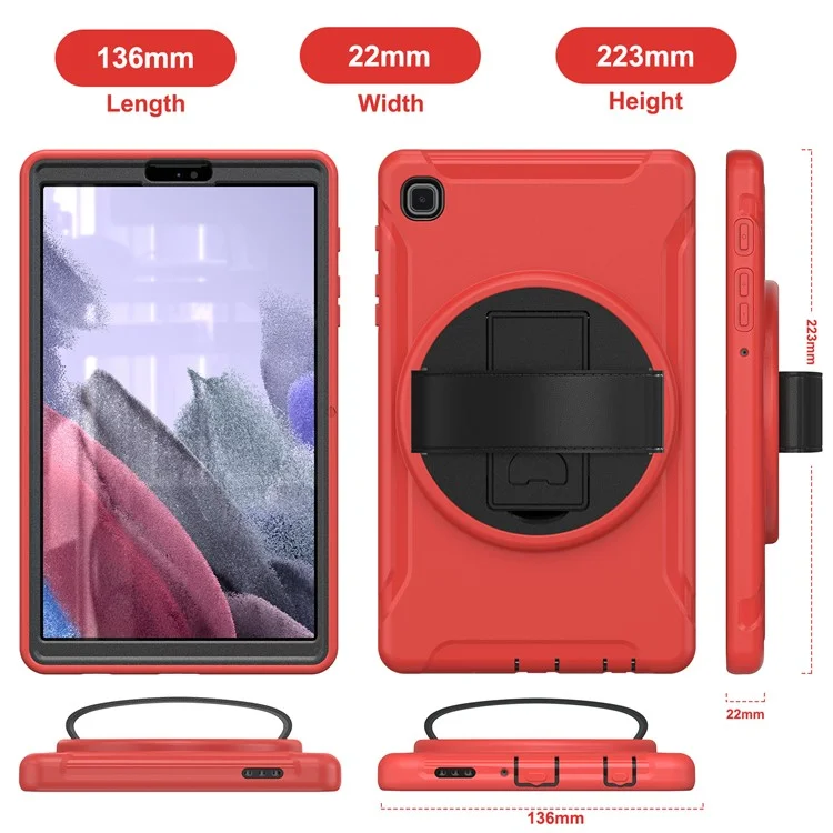 For Samsung Galaxy Tab A7 Lite 8.7-inch T220/T225/T225N/T225C 360° Rotary Kickstand PC + TPU Tablet Case with Hand Strap - Red