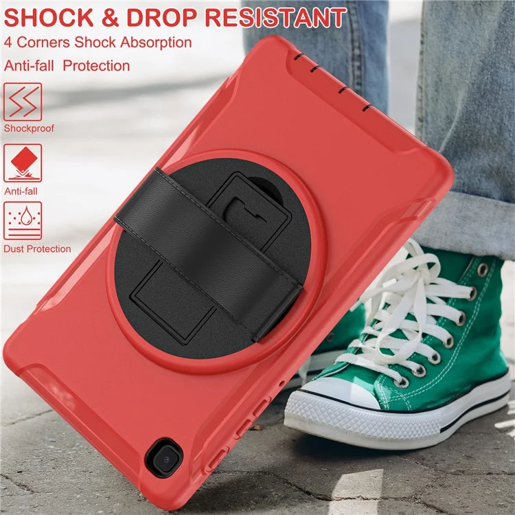 For Samsung Galaxy Tab A7 Lite 8.7-inch T220/T225/T225N/T225C 360° Rotary Kickstand PC + TPU Tablet Case with Hand Strap - Red