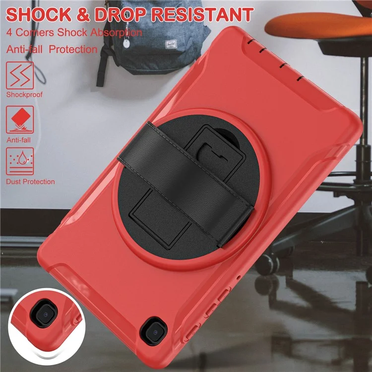 For Samsung Galaxy Tab A7 Lite 8.7-inch T220/T225/T225N/T225C 360° Rotary Kickstand PC + TPU Tablet Case with Hand Strap - Red