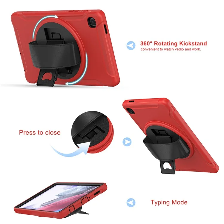 For Samsung Galaxy Tab A7 Lite 8.7-inch T220/T225/T225N/T225C 360° Rotary Kickstand PC + TPU Tablet Case with Hand Strap - Red
