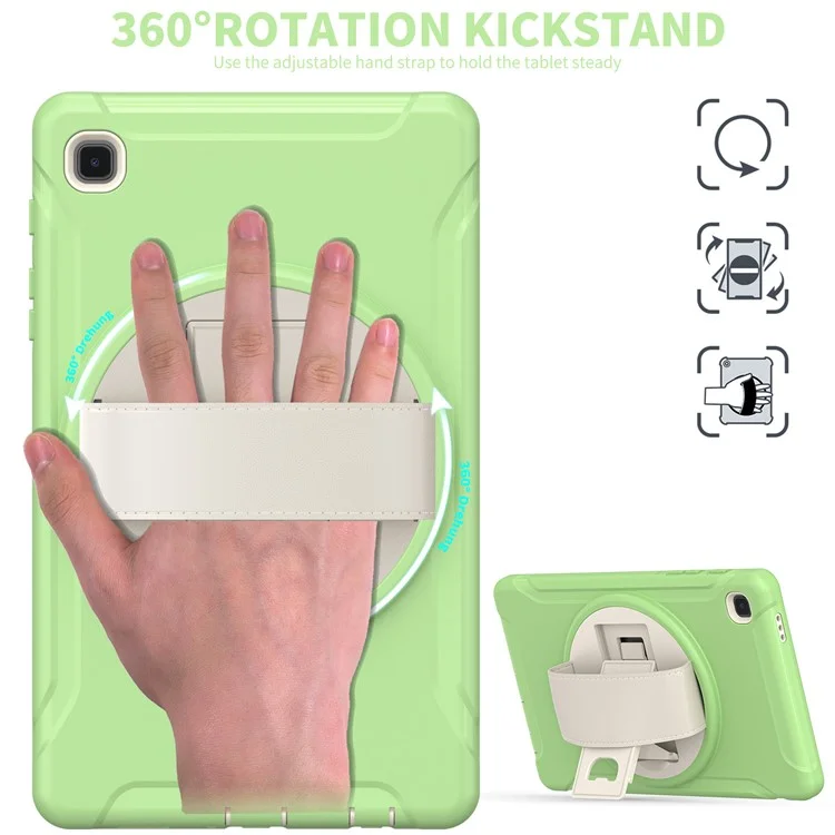 Para Samsung Galaxy Tab A7 Lite 8.7-Polegada T220 / T225 / T225N / T225C 360 ° Rotary Kickstand PC + TPU Tablet Caso Com Alça De Mão - Luz Verde