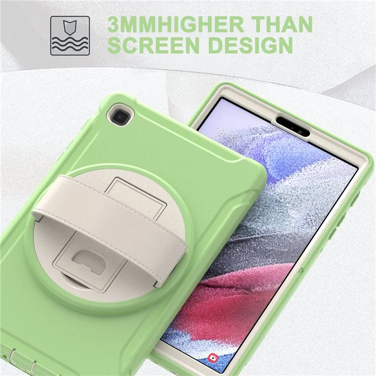 Para Samsung Galaxy Tab A7 Lite 8.7-Polegada T220 / T225 / T225N / T225C 360 ° Rotary Kickstand PC + TPU Tablet Caso Com Alça De Mão - Luz Verde