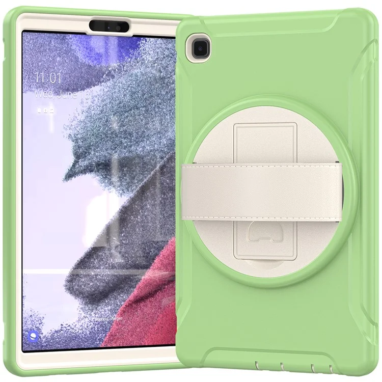 Para Samsung Galaxy Tab A7 Lite 8.7-Polegada T220 / T225 / T225N / T225C 360 ° Rotary Kickstand PC + TPU Tablet Caso Com Alça De Mão - Luz Verde