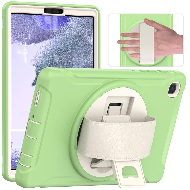 Para Samsung Galaxy Tab A7 Lite 8.7-Polegada T220 / T225 / T225N / T225C 360 ° Rotary Kickstand PC + TPU Tablet Caso Com Alça De Mão - Luz Verde
