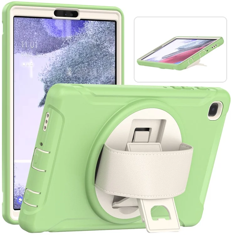 Para Samsung Galaxy Tab A7 Lite 8.7-Polegada T220 / T225 / T225N / T225C 360 ° Rotary Kickstand PC + TPU Tablet Caso Com Alça De Mão - Luz Verde