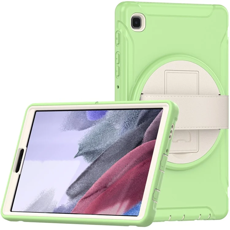 Para Samsung Galaxy Tab A7 Lite 8.7-Polegada T220 / T225 / T225N / T225C 360 ° Rotary Kickstand PC + TPU Tablet Caso Com Alça De Mão - Luz Verde