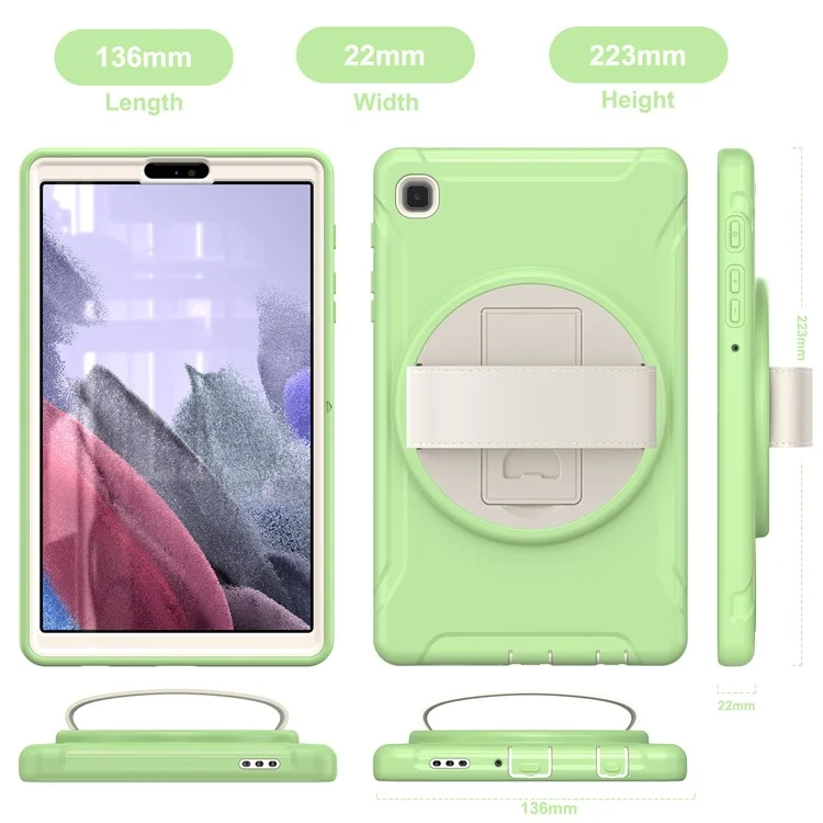Para Samsung Galaxy Tab A7 Lite 8.7-Polegada T220 / T225 / T225N / T225C 360 ° Rotary Kickstand PC + TPU Tablet Caso Com Alça De Mão - Luz Verde