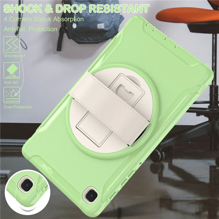 Para Samsung Galaxy Tab A7 Lite 8.7-Polegada T220 / T225 / T225N / T225C 360 ° Rotary Kickstand PC + TPU Tablet Caso Com Alça De Mão - Luz Verde