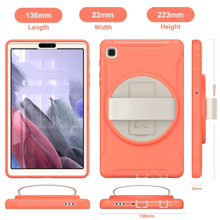 Per Samsung Galaxy Tab A7 Lite 8,7 Pollici T220 / T225 / T225N / T225C / T225N / T225C 360 ° Kistacco Rotante PC + TPU Custodia Tablet Con Cinturino A Mano - Arancia