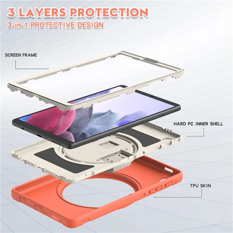Per Samsung Galaxy Tab A7 Lite 8,7 Pollici T220 / T225 / T225N / T225C / T225N / T225C 360 ° Kistacco Rotante PC + TPU Custodia Tablet Con Cinturino A Mano - Arancia