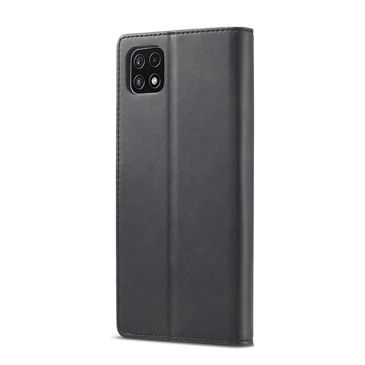 LC.IMEEKE Funda de teléfono de piel con soporte y protección total para Samsung Galaxy A22 5G (versión europea) - Negro