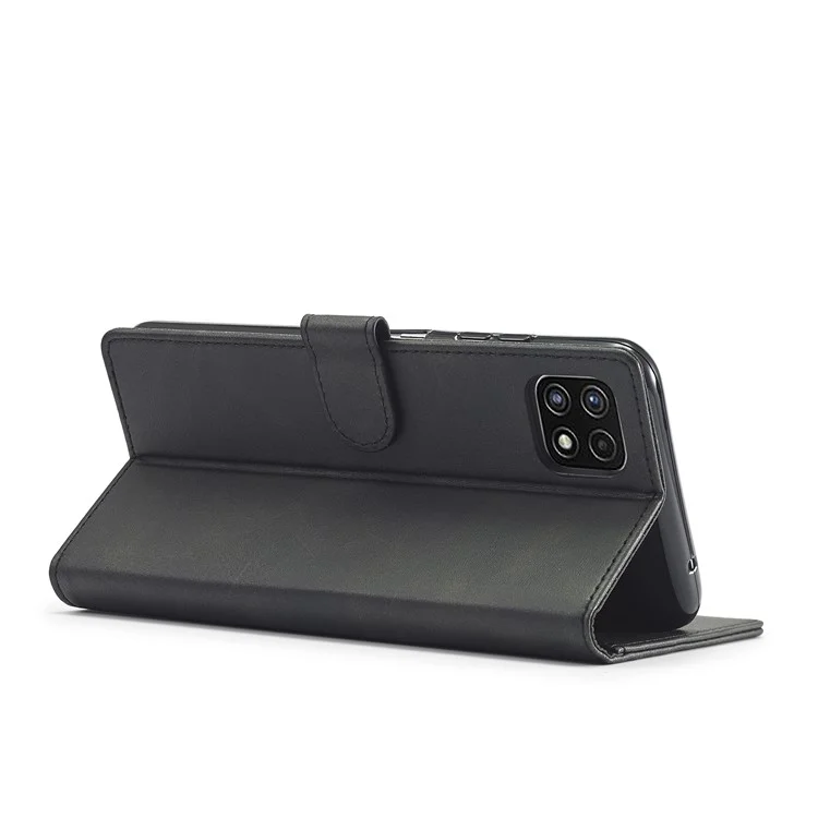 LC.IMEEKE Funda de teléfono de piel con soporte y protección total para Samsung Galaxy A22 5G (versión europea) - Negro