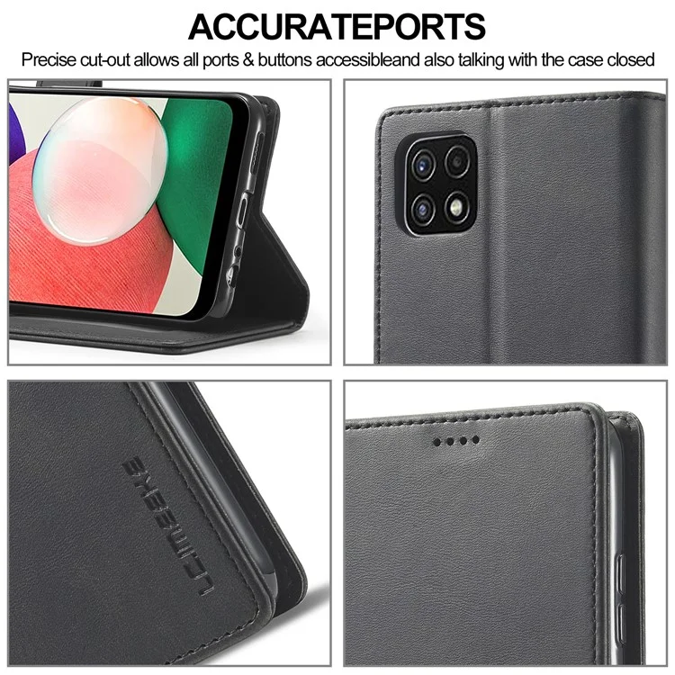 LC.IMEEKE Funda de teléfono de piel con soporte y protección total para Samsung Galaxy A22 5G (versión europea) - Negro
