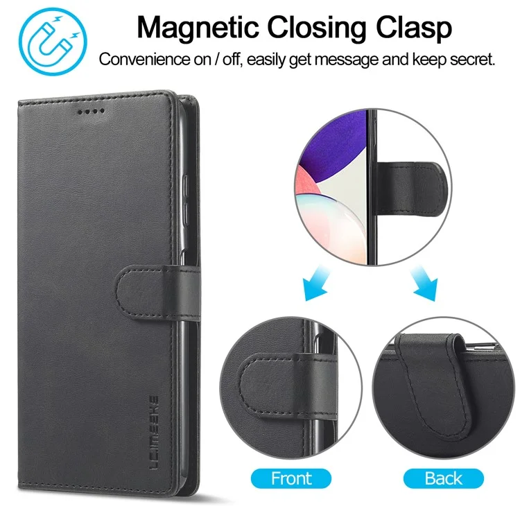 LC.IMEEKE Funda de teléfono de piel con soporte y protección total para Samsung Galaxy A22 5G (versión europea) - Negro