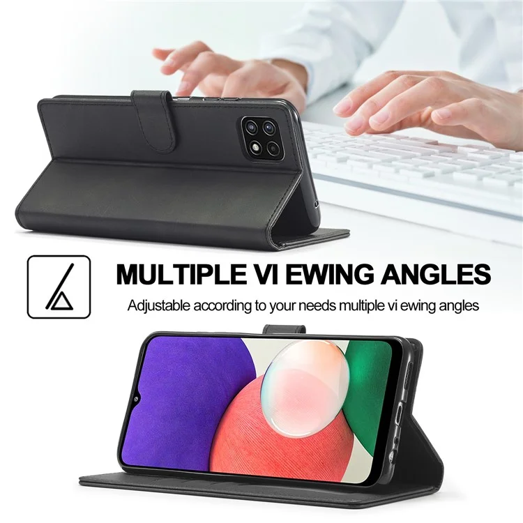 LC.IMEEKE Funda de teléfono de piel con soporte y protección total para Samsung Galaxy A22 5G (versión europea) - Negro